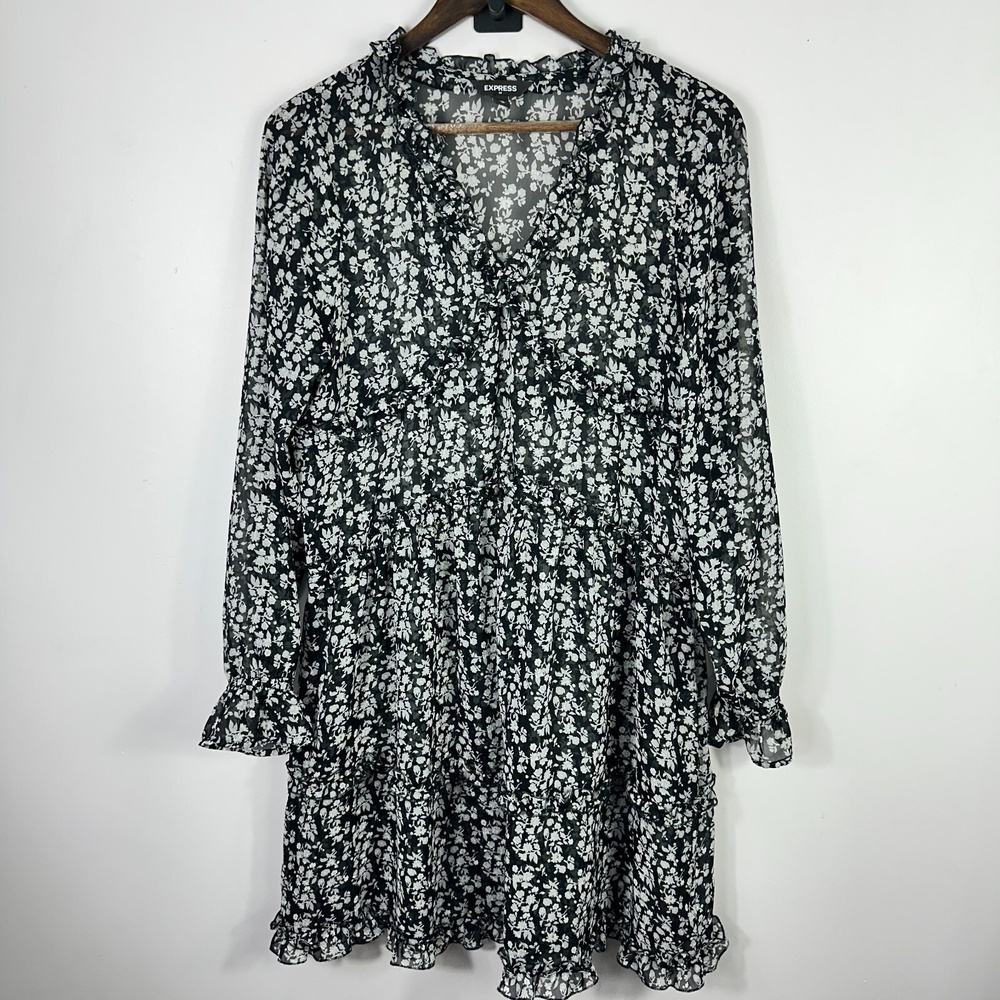 Express‎ Black Floral Mini Dress Women M Cottagecore Coquette Fairy Romantic